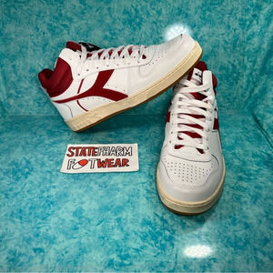 Diadora Basket Mid White Red Men's Leather Retro Shoes Sneakers